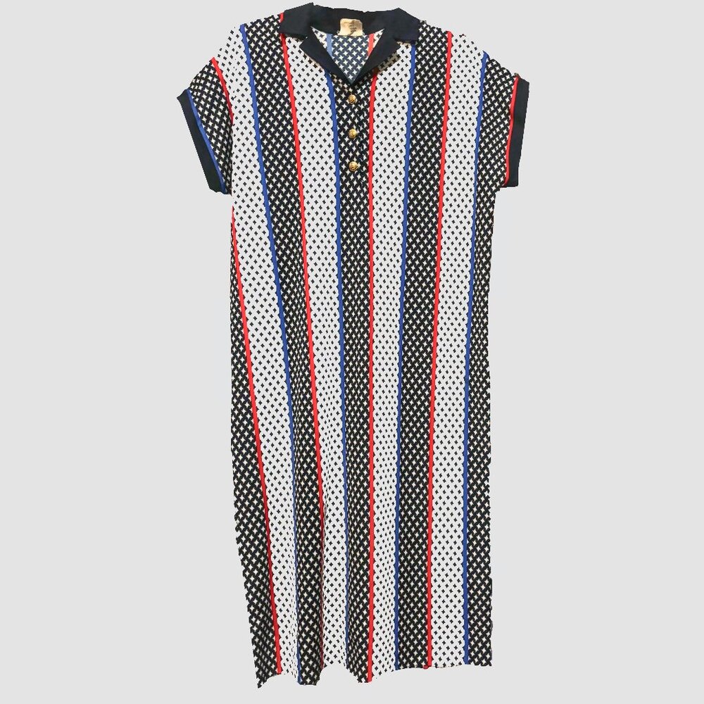 Vintage Houndstooth Striped Shirt Dress